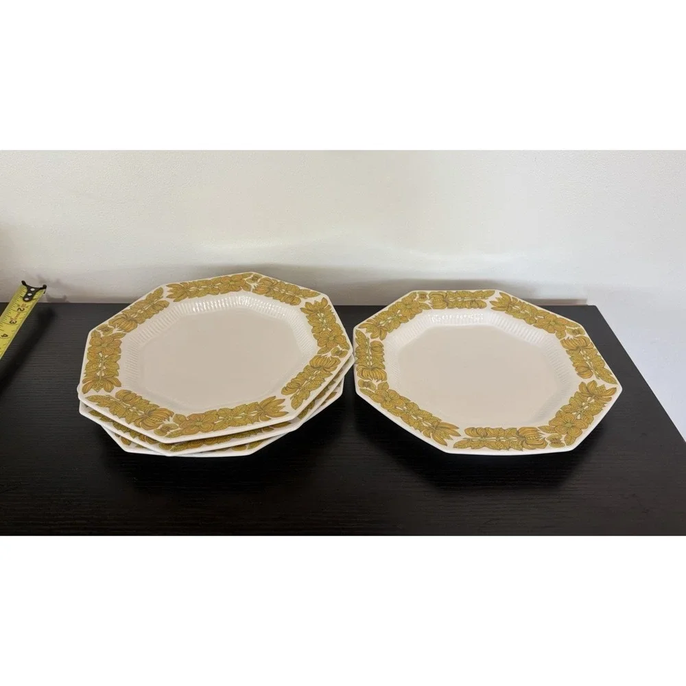 Vintage Set of 4 Yellow Bouquet Dinner Plates Independence Ironstone Japan 11